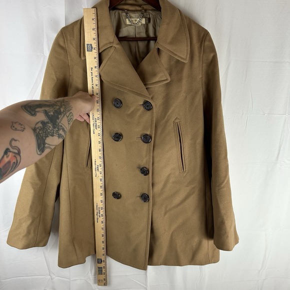 J. CREW Double Breasted Wool Blend Pea Coat Camel Jacket Women's Size Large Y2K - Picture 6 of 13